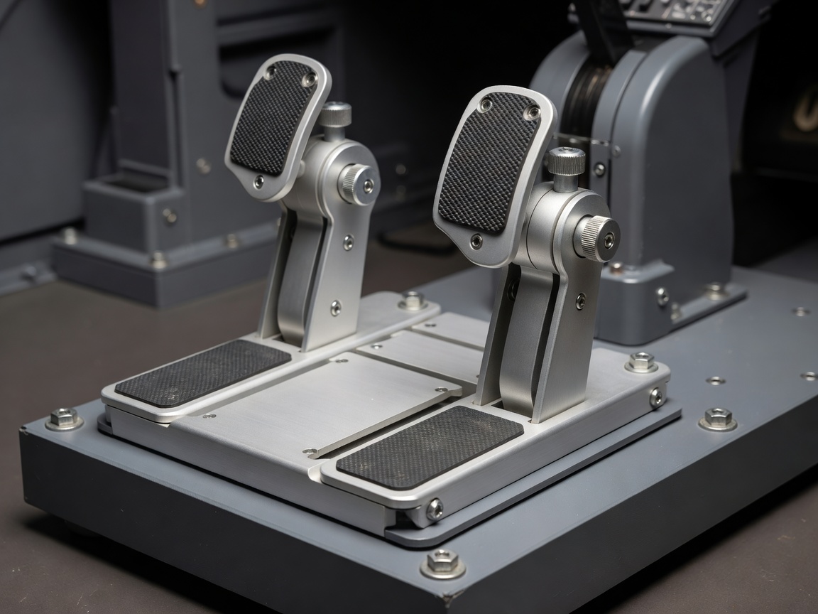 Adjustable flight simulator rudder pedals mounted to a rigid floor platform