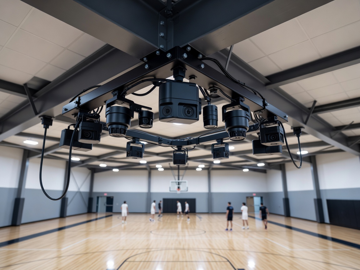 Optical tracking equipment mounted above an indoor sports activity surface
