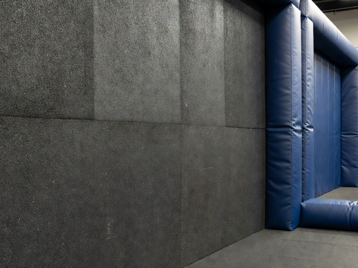 Textured projection impact surface beside padded sports enclosure edges